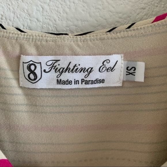 Fighting Eel Ruffle Stripe Tan Pink Romper Playsuit Jumpsuit Hawaii Aloha XS - Picture 3 of 9